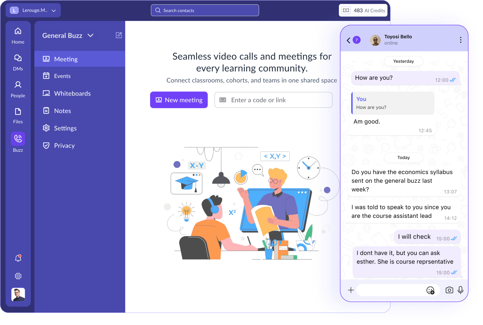 Preview of the learning communication interface